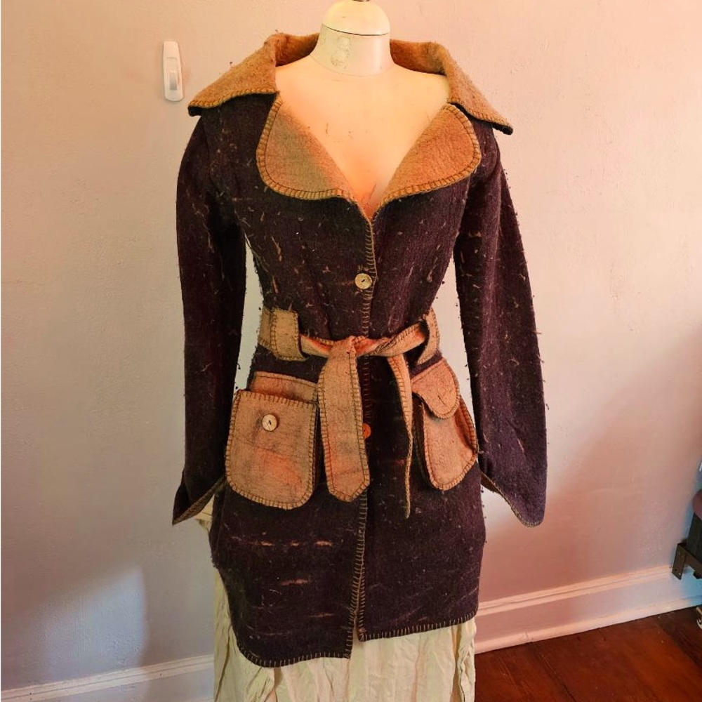 100% WOOL Handmade Jacket in brown and tan in size M/L